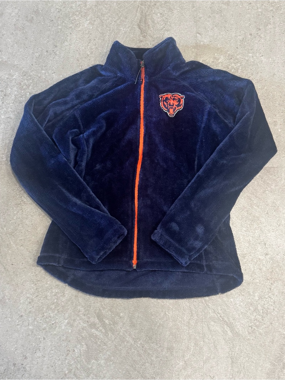 NFL Chicago Bears Women's Navy Blue Fuzzy Fleece Full Zip Jacket Size Small Smal